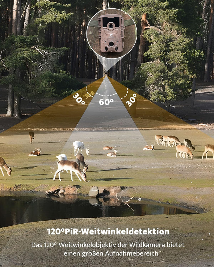 usogood Wildkamera 4K 48MP 30 fps mit Nachtsicht, Bewegungserkennung und Batterie 8 AA + 32 GB, wass