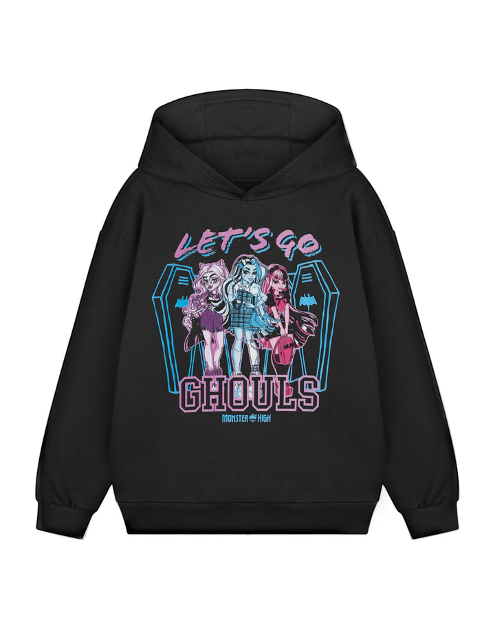 Monster High Girls Schwarzer Let's Go Ghouls Kapuzenpullover | Fantasy-Cartoon-Pullover für Kinder |