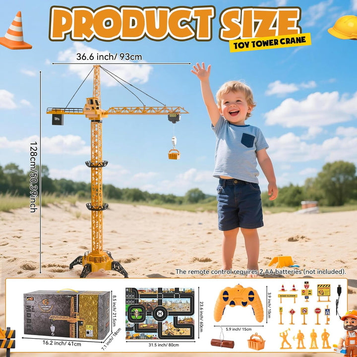 Ferngesteuerter Turmkran 128 cm RC Kran Spielzeug mit 2,4 GHz Fernbedienung, 6 Kanälen &amp; 680° Drehun