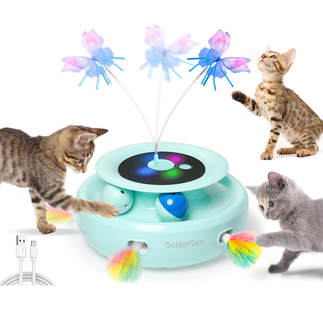 GoldenSun 3 in 1 Katzenspielzeug, Interaktives Elektrisch Automatischer Spielzeug für Katzen, Whack-
