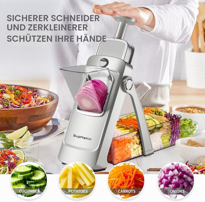 SupMakin Gemüseschneider, Once for All Verstellbar Gemüsehobel Genius Mandoline Vegetable Slicer Kar