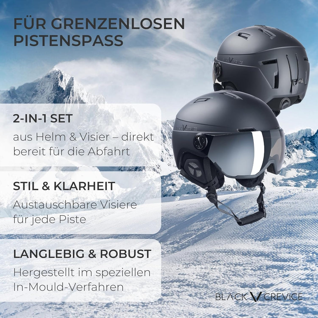 Black Crevice Skihelm Calgary I Skihelm mit Visier im Pilotenstyle I Skihelm Herren &amp; Damen I Skihel