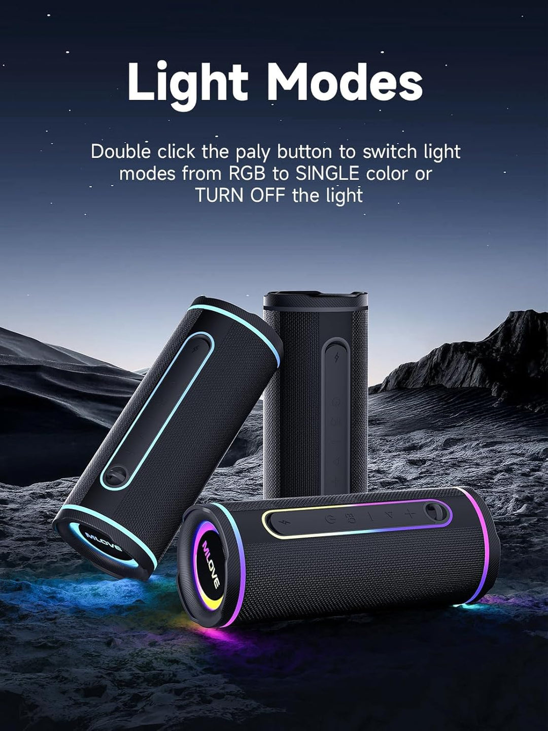 MLOVE E80 Tragbarer Bluetooth-Lautsprecher, 30W, Bluetooth 5.4, IPX7 Wasserdicht, mit Beleuchtung, B