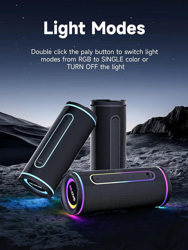 MLOVE E80 Tragbarer Bluetooth-Lautsprecher, 30W, Bluetooth 5.4, IPX7 Wasserdicht, mit Beleuchtung, B