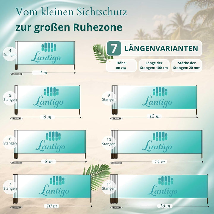 Strandparavent Mikrofaser | Windschutz 80cm | Leuchtturm 4m | Wetterfest | Mit Bindeseilen | Handgef