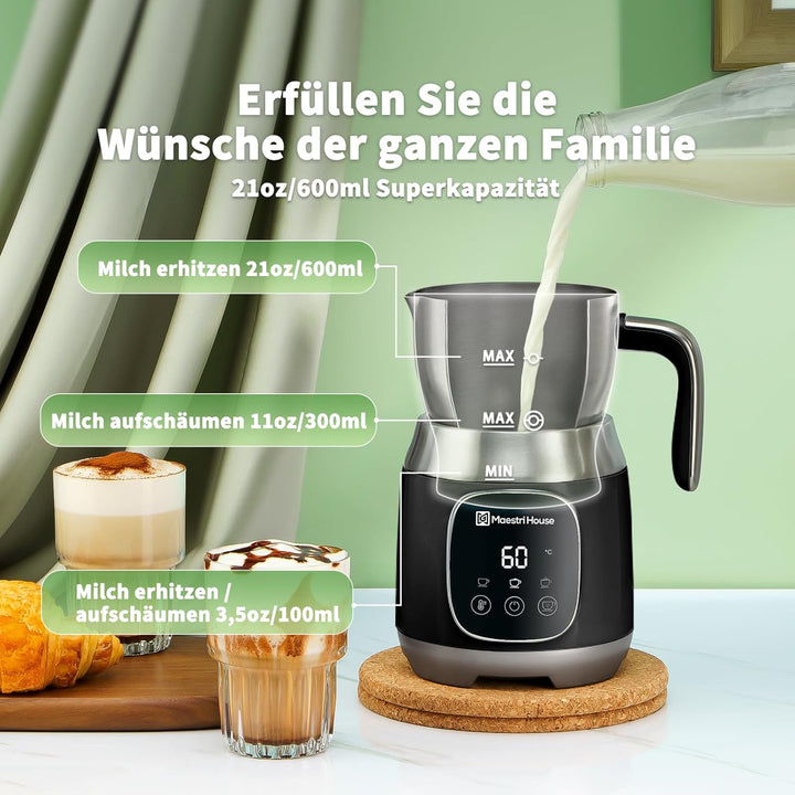 Maestri House 4-in-1 600ml Elektrischer Milchaufschäumer, Spülmaschinenfester Milchdampfer aus Edels