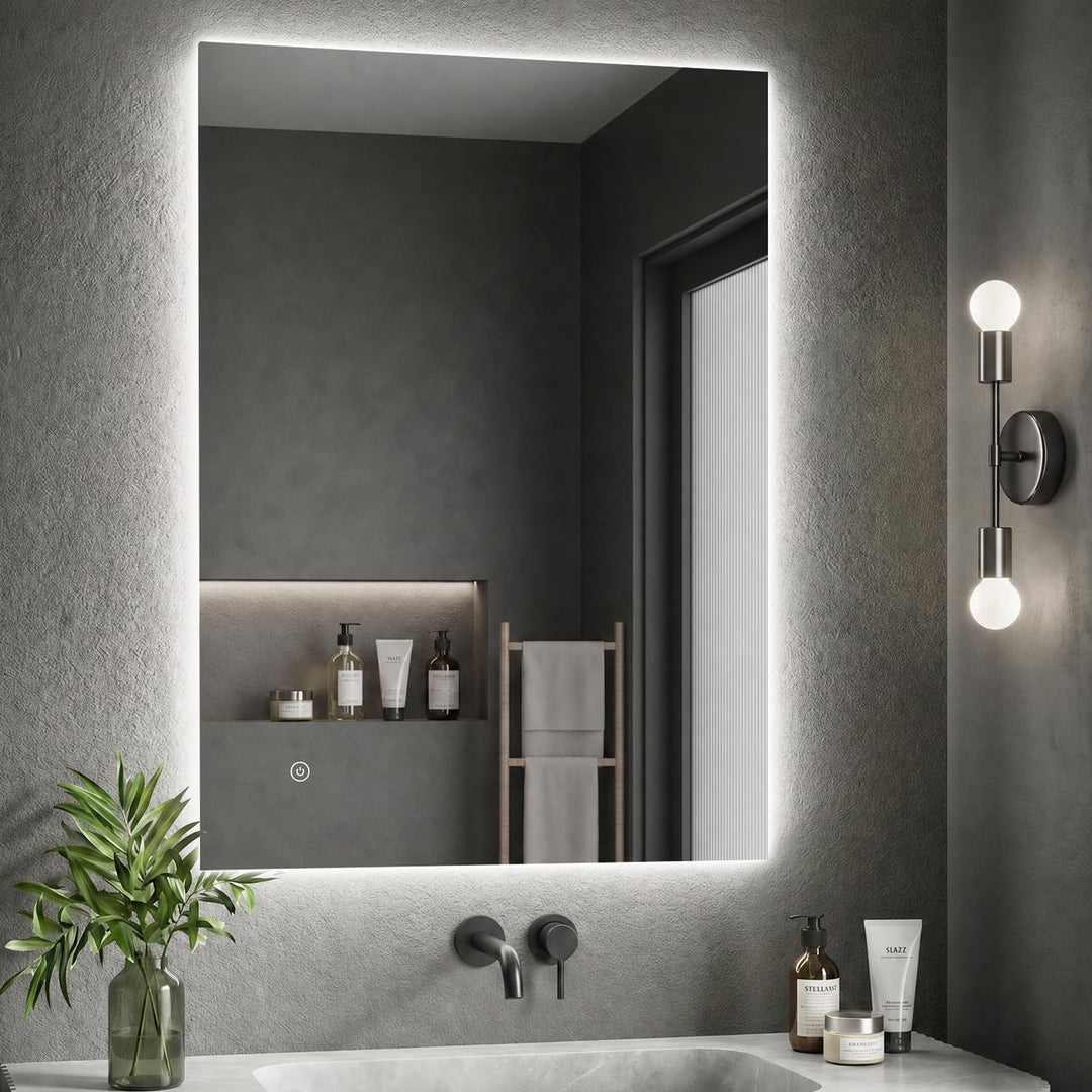 Spiegel-mit-Beleuchtung 40x60cm - Badezimmerspiegel Badspiegel-mit-Beleuchtung, Touch Schalter, 3 Li