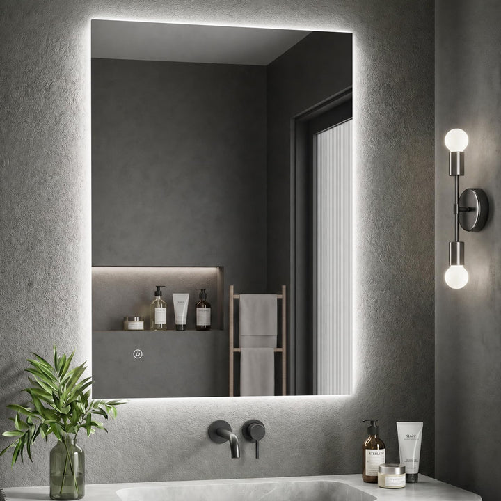 Spiegel-mit-Beleuchtung 40x60cm - Badezimmerspiegel Badspiegel-mit-Beleuchtung, Touch Schalter, 3 Li