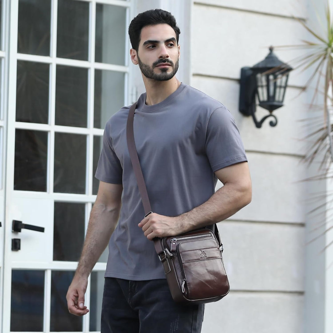 BAIGIO Leder Umhängetasche Herren Schultertasche Vintage Männer Tasche Crossbody Bag Herrentasche zu
