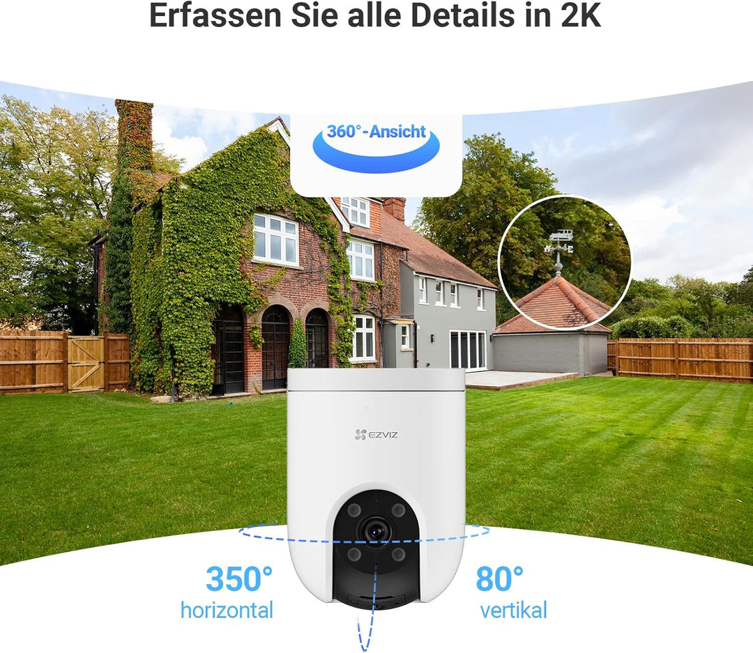 EZVIZ 2K PoE Überwachungskamera Aussen, 360° PTZ Kamera Outdoor, Auto-Tracking, AI-Erkennung, 20m Fa