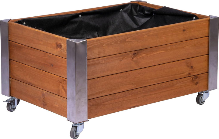 dobar® Hochbeet Rolfi | Rollbares Hochbeet mit Pflanzenvlies | Pflanzkasten aus Holz | 78 x 52 x 40,