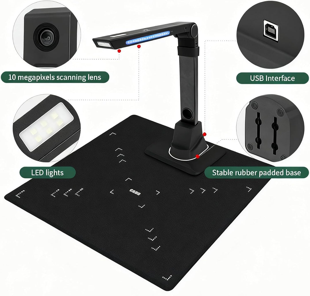 A3 Document Scanner USB Dokumentenscanner 13MP Faltbare Buchscanner OCR Visualizer 3-Level LED Dokum