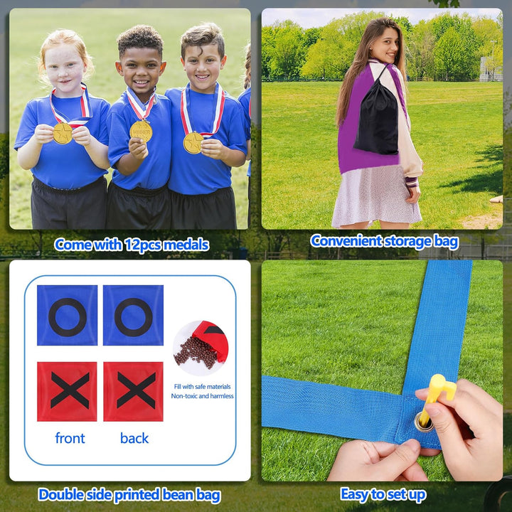 CWLAKON Riesiges Tic Tac Toe 1.2m Grosses & Sitzsäcke Outdoor Spielset Hofwurfspiel für Kinder und E