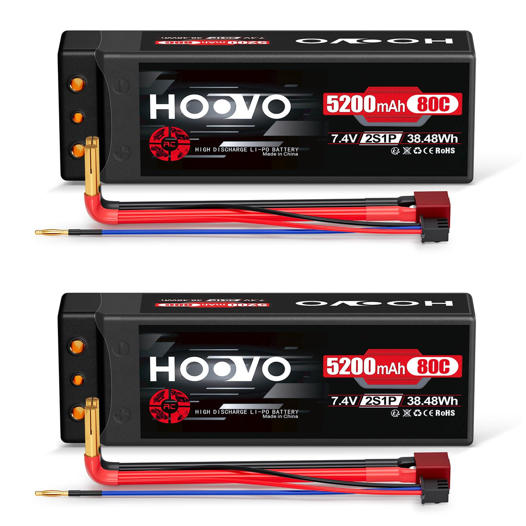 HOOVO 2S LiPo Akku 7,4V 80C 5200mAh RC Batterie Hartschale mit Deans-T Stecker für RC Auto Boot Truc
