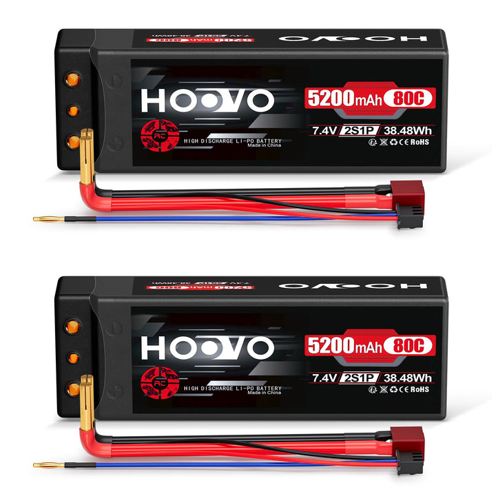 HOOVO 2S LiPo Akku 7,4V 80C 5200mAh RC Batterie Hartschale mit Deans-T Stecker für RC Auto Boot Truc