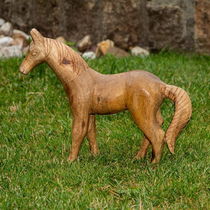 Antikas - Pferde Figur Gartenfigur Holzfigur Tiere Tierfiguren Dekoration - 32 cm x 26 cm