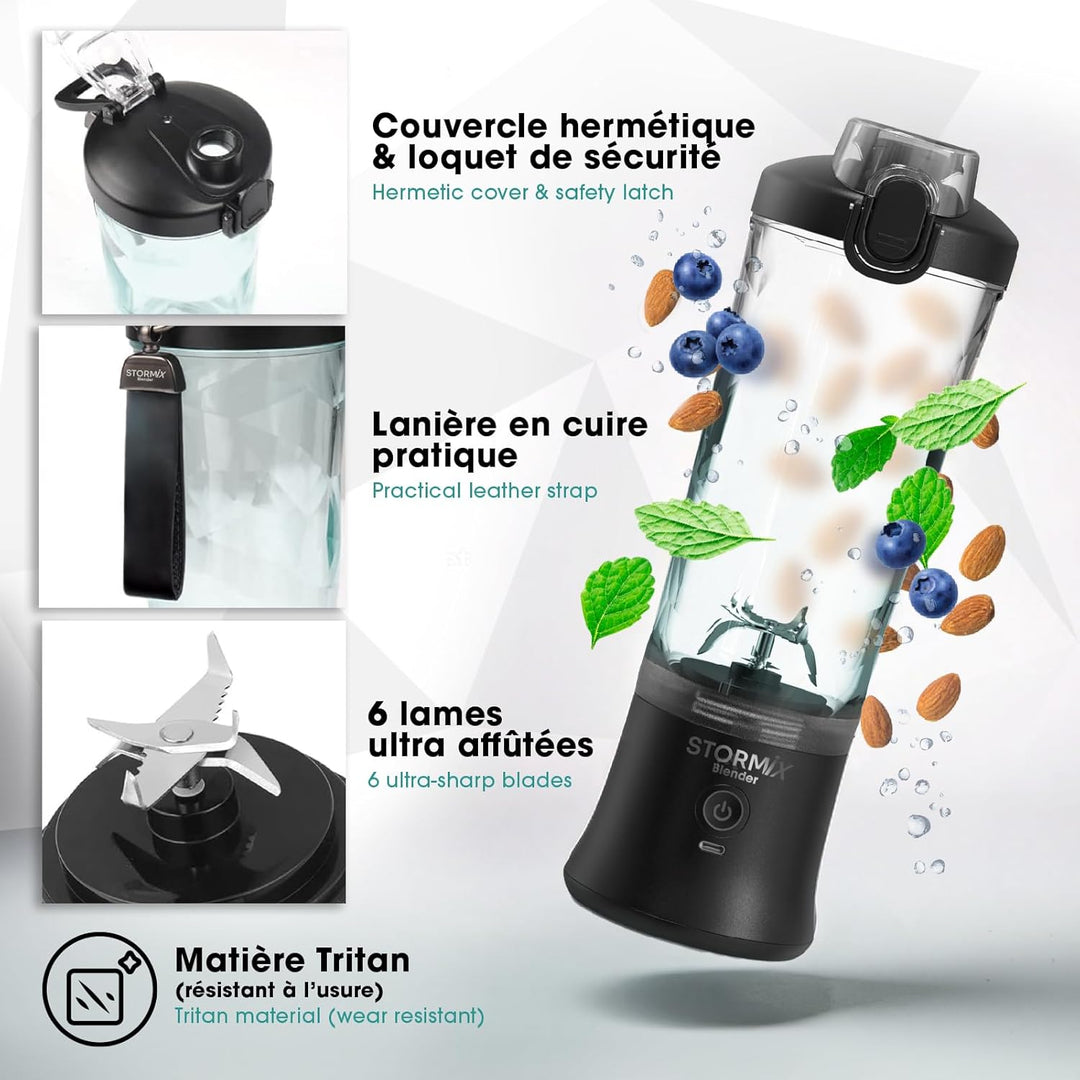 STORMIX Pack Portable Blender & Isotherm Bag - Leistungsstarker 150W Mixer - 6 Edelstahlklingen - Sm