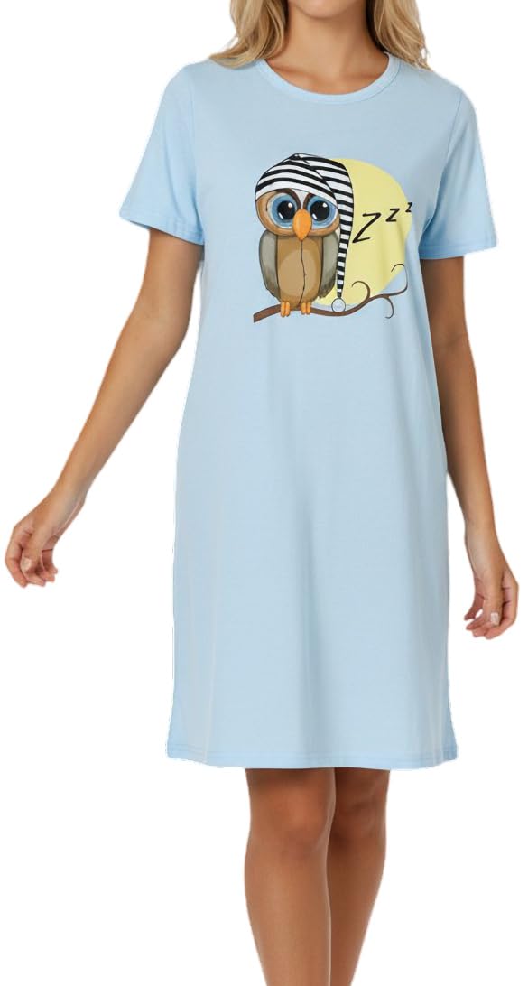 In One Clothing Mädchen Nachthemd mit kurzem Arm, weicher Single-Jersey aus 100% Bauwollle, mit Eule