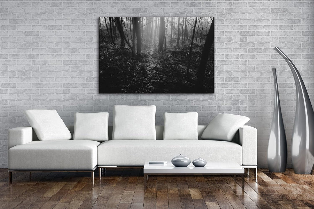 deyoli Dunkler Wald Effekt: Schwarz/Weiss Format: 100x70 als Leinwand, Motiv fertig gerahmt auf Echt