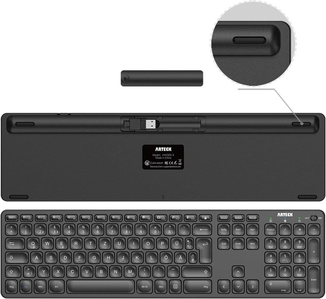 Arteck 2.4G Kabellose Tastatur und Maus kombination Ultra dünne Full Size Tastatur Tastatur und ergo