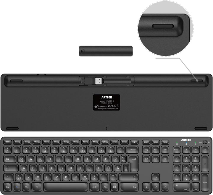Arteck 2.4G Kabellose Tastatur und Maus kombination Ultra dünne Full Size Tastatur Tastatur und ergo