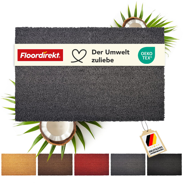 Floordirekt Fussmatte für Innen und Aussen, 80x100 cm Grau, Türmatte aus Kokos, Schmutzfangmatte für