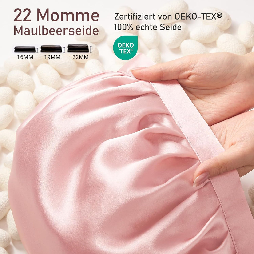 LitBear 22 Momme Seidenhaube zum Schlafen - Schlafmütze aus 100% Maulbeerseide, 100% Silk Bonnet mit