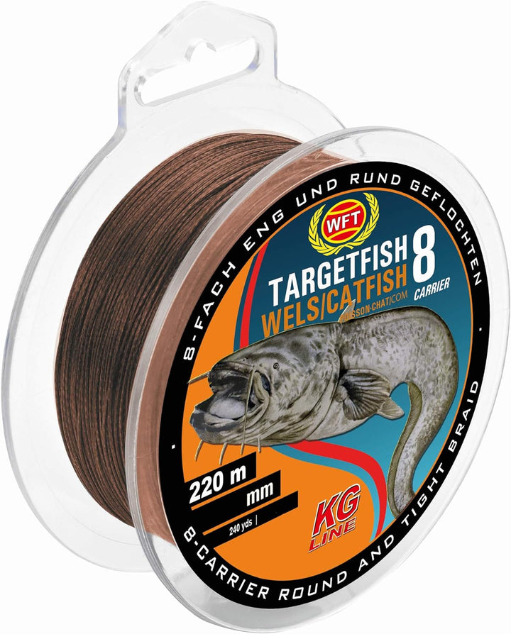 WFT TF8 Catfish Brown 0,60mm 220m 60Kg - Wallerschnur zum Angeln auf Waller, Welsschnur zum Walleran