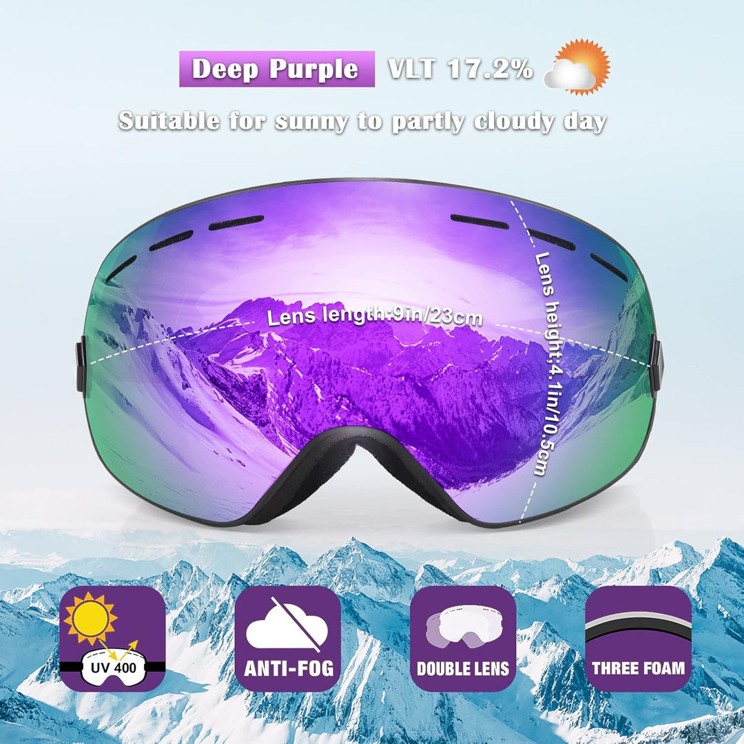 EXP VISION Snowboard Skibrille für Herren Damen Jugend, 100% UV400 Schutz Anti Beschlag über der Bri