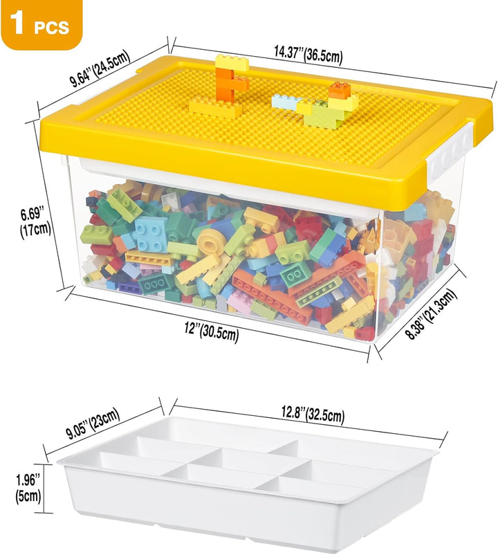 Aufbewahrungsbox Spielzeug mit Deckel & AbnehmbaresTablett & Bauplatte,Spielzeug Box aus PP,Aufbewah
