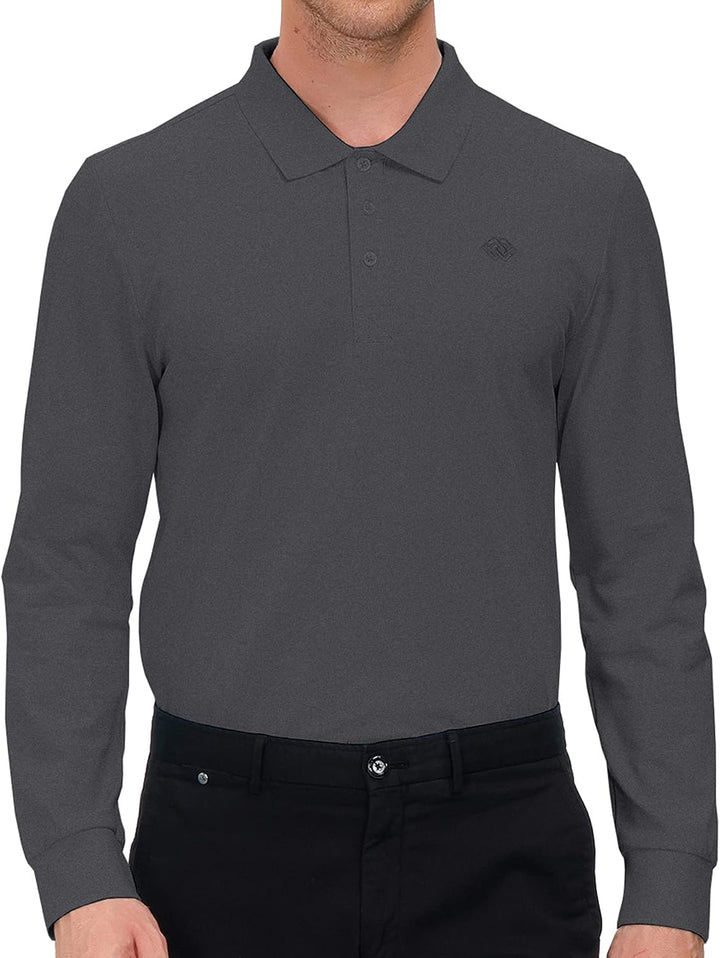 MoFiz Herren Poloshirt Langarm Baumwolle Polohemd Freizeit Polo Golf Wintershirts mit Kragen, Dunkel