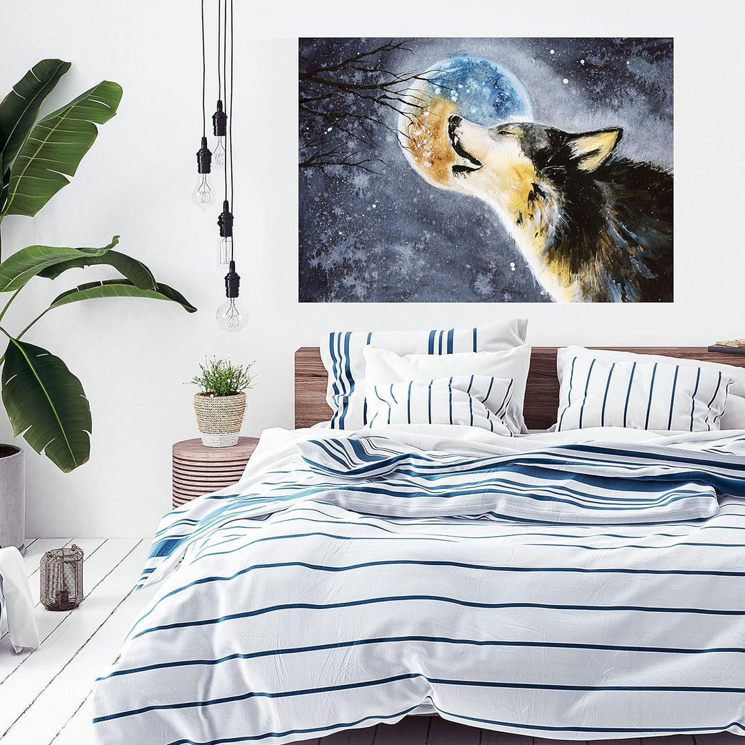 wandmotiv24 Poster als Wanddeko, Grösse Din A0, Heulender Wolf, Gemälde, Mond, Mitternacht, Tier, Mo