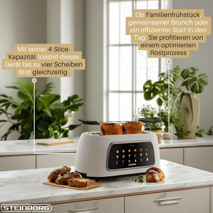 Steinborg® Automatik Toaster mit Brötchenaufsatz 4 Scheiben Automatische Liftfunktion ohne Hebel - L