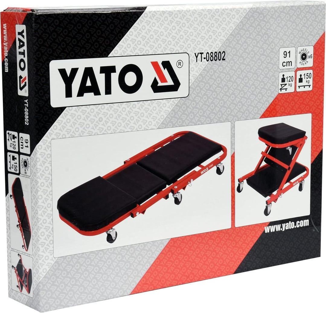 YATO Profi 2 in 1 Montage Rollbrett &plus; Werkstatthocker 150kg 6 leichtgängige 360° Rollen Werksta