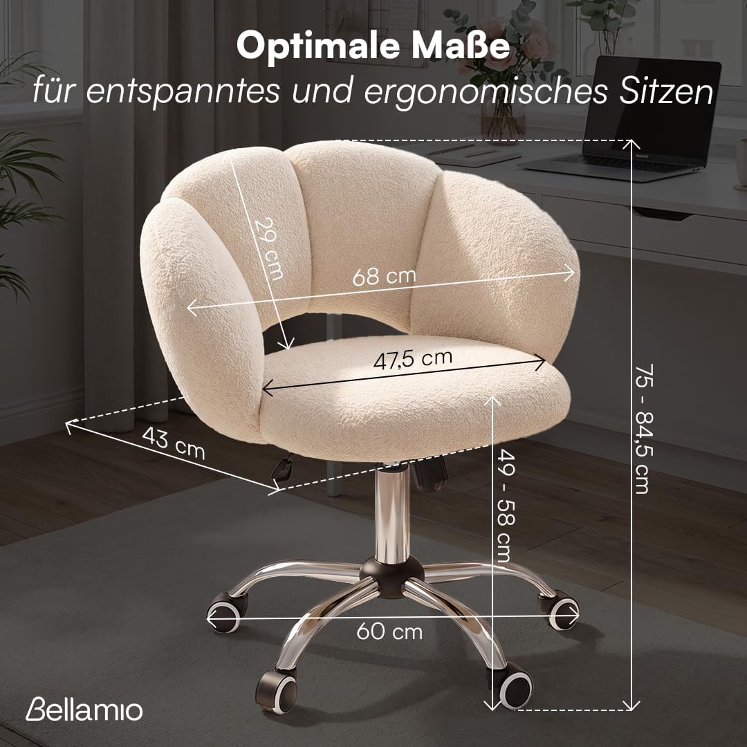 Bellamio Meli Schreibtischstuhl in Wolkenform – Schminkstuhl Beige – Bürostuhl mit Verstellbarer Leh