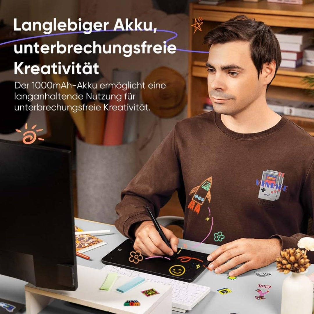 XPPen Deco Mini7W V2 Wireless Grafiktablett 7 Zoll Bluetooth, Stylus EMR 16.384 Druckstufen, Akku 10