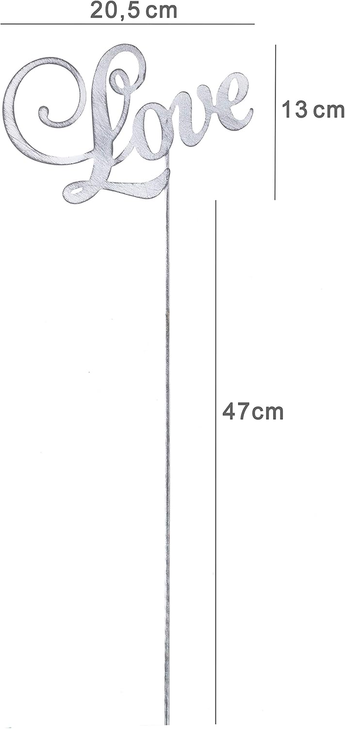 B2S BACK2SEASON Gartenstecker Love am Stab Metall Liebe Stecker Blumenstecker Gartendekoration grau