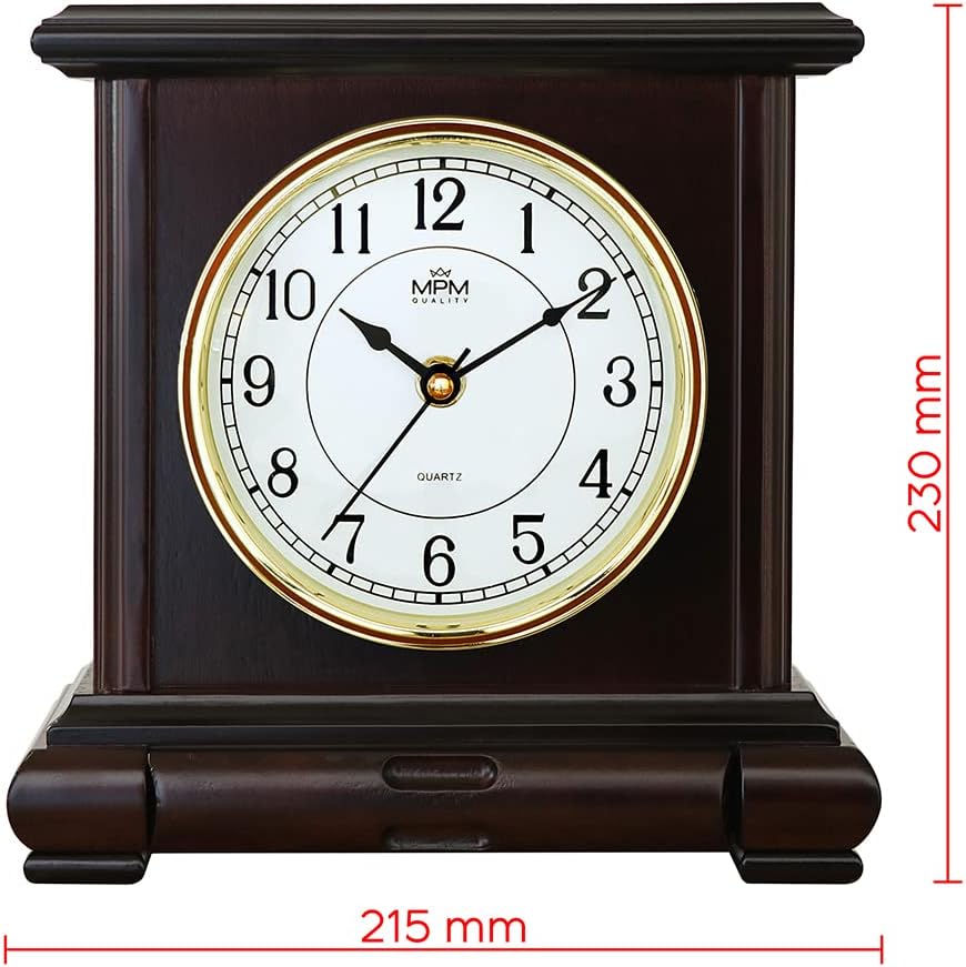 MPM Quality Retro Dark Wood Tischuhr, Dunkelbraun, Traditionelle und Elegante Holztischuhr, Arabisch