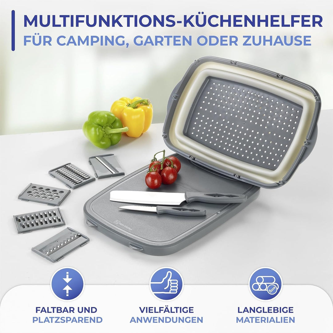 Maximex Multifunktionaler Küchenhelfer, vielseitig einsetzbar, 10 Funktionen, Schneidebrett, Korb un