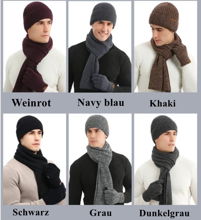 Kuukaas 3 in 1 Mütze Schal und Touchscreen Handschuh für Herren & Damen Wintermütze mit Innenfutter