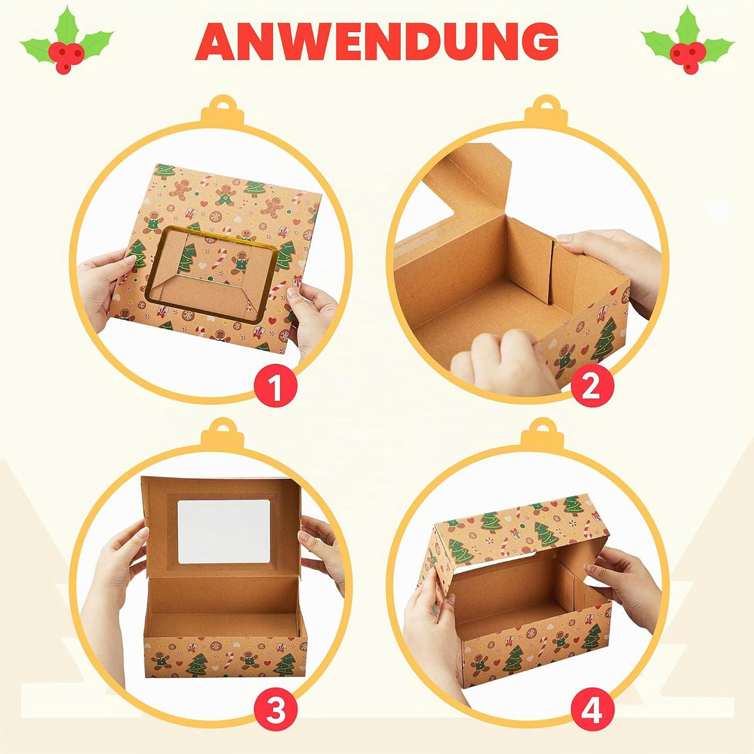JOYIN 12 Stück folierte Weihnachts-Plätzchenboxen mit Fenster, Leckerli-Boxen für Donut und Kekse, b