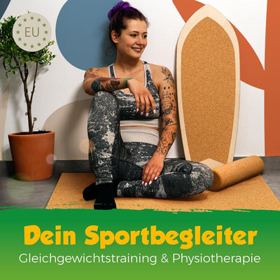 Balance-Board mit Korkpads & Korkrolle | 70 x 30 cm | Gleichgewichtsbrett | Wackel-Brett | Koordinat