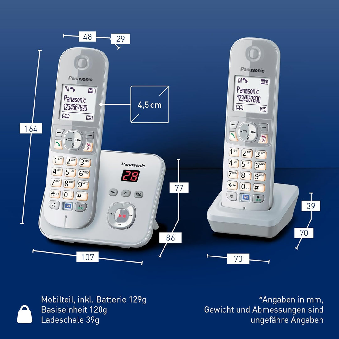 Panasonic KX-TG6822GS DECT Schnurlostelefon mit Anrufbeantworter (strahlungsarm, Eco-Modus, GAP Tele