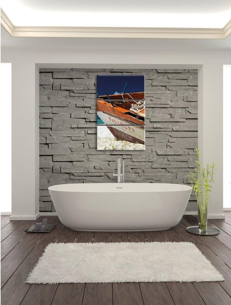 Pixxprint Boot am Strand 3-Teiler Leinwandbild 120x80 Bild auf Leinwand