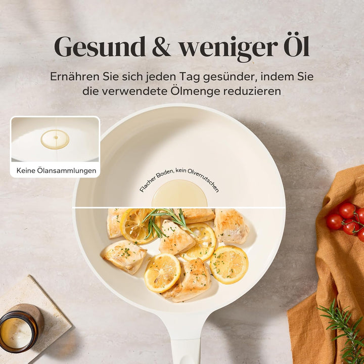 Redchef Pfanne 28cm mit Deckel, Keramik Antihaft Bratpfanne Induktion, Omelette Pfanne mit allen Her