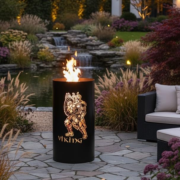 TiKo-Design® Feuertonne Feuerkorb mit Wikinger Motiv