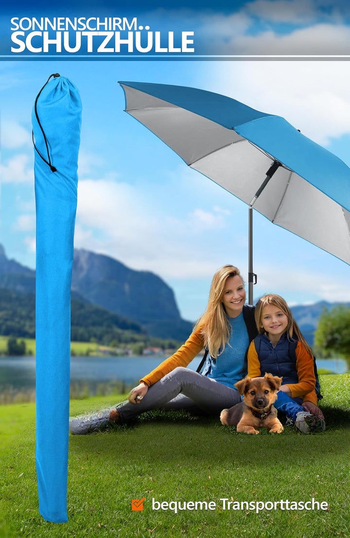 4smile Sonnenschirm Strand SunnyJoy, 3-in-1 SET, Blau - UPF 50+ Strandschirm Ø 180 cm + Sonnenschirm