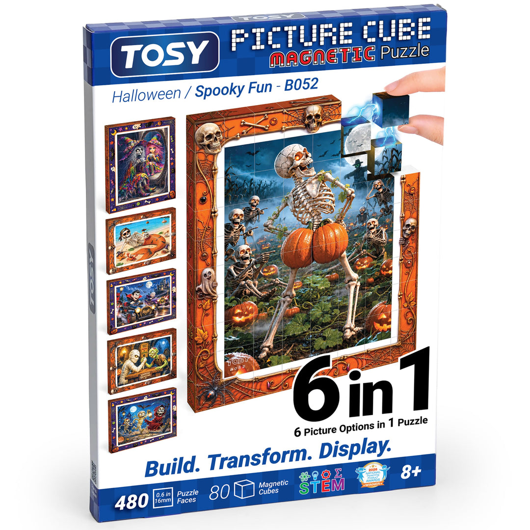 TOSY Picture Cube 03: 6-in-1 magnetisches Bilderpuzzle, 80 Blöcke, 488 Flächen/Magnete, 0,6 Zoll, Bx