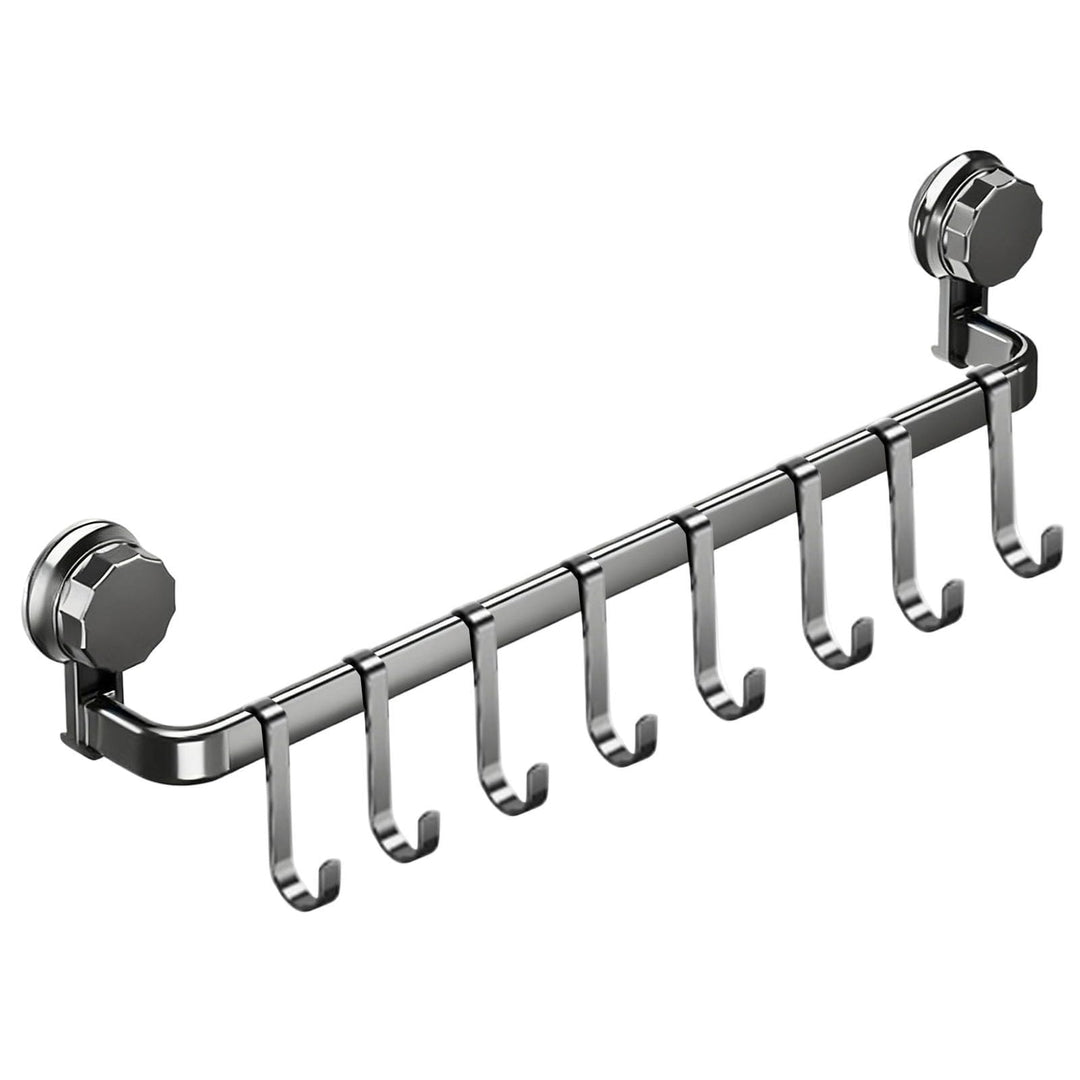 Hakenleiste Küche ohne Bohren mit 8 Haken,Küchenutensilienhalter Saugnapf Montage,45 cm lang,Halter