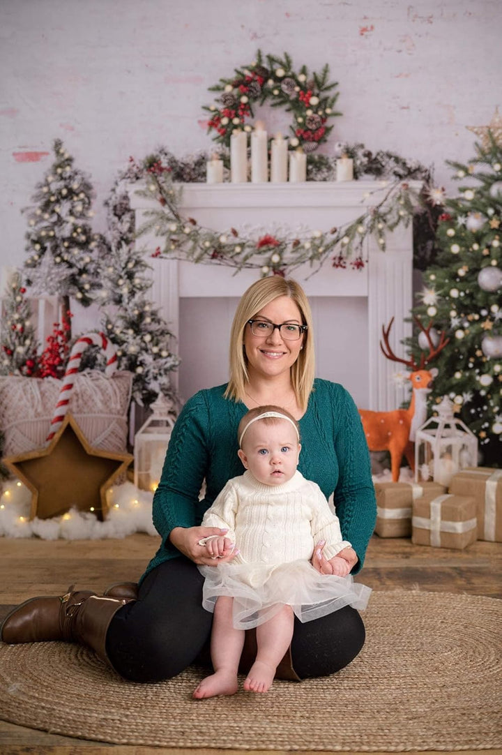 Kate 7x5ft/2,2x1,5m Hintergrund für Weihnachten Weisser Backstein Hintergrund für Kinder Fotografie